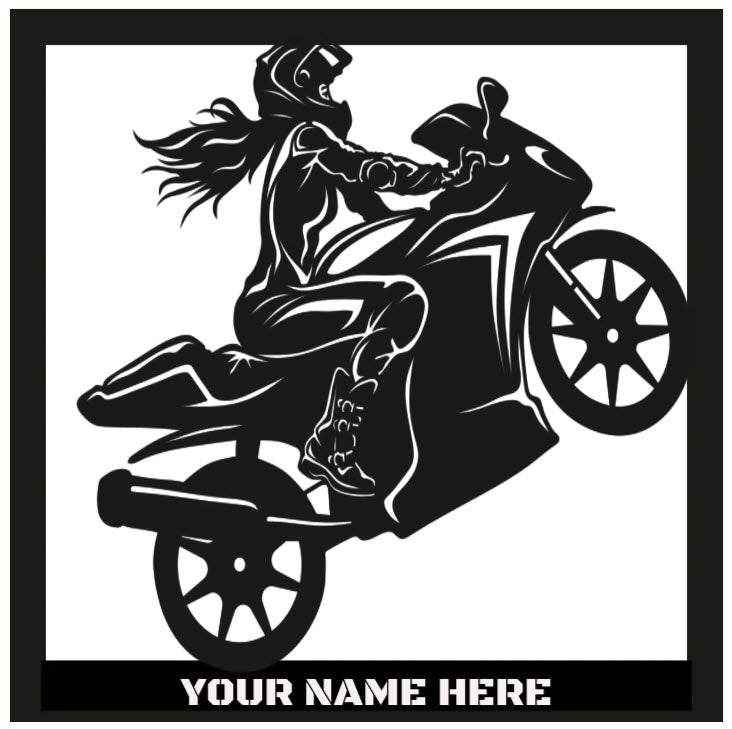 Hypnotic Metal Wall Art "Biker Girl 2" [Add Your Name]