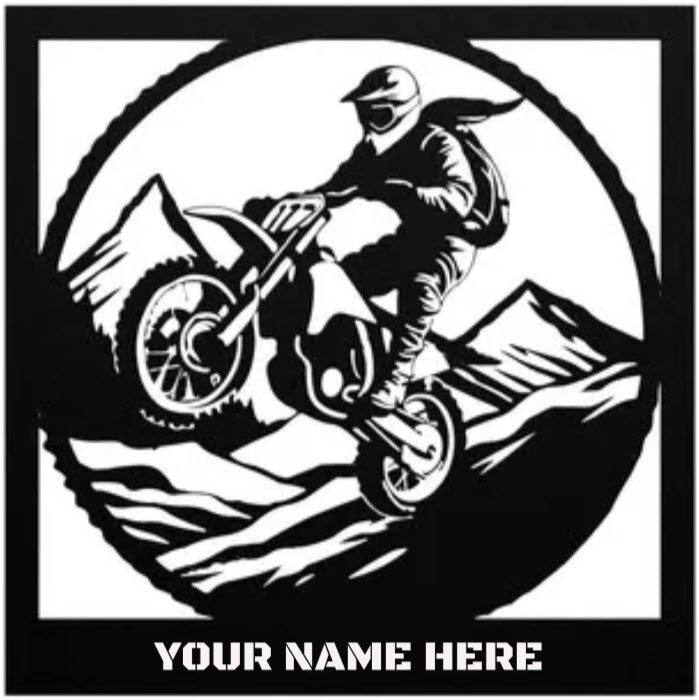 Hypnotic Metal Wall Art "Dirt Bike Mountain Riding" [Add Your Name]