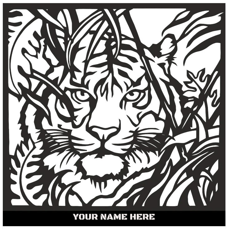 Hypnotic Metal Wall Art "Stealthy Tiger" [Add Your Name]