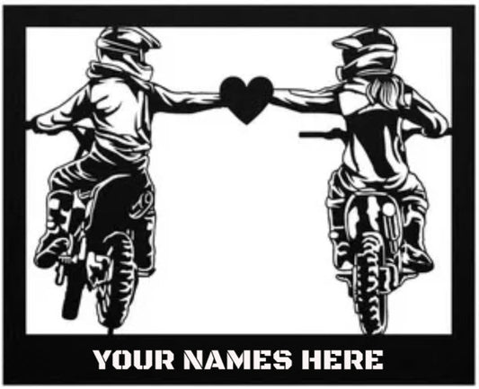 Hypnotic Metal Wall Art "Dirt Bike Couple" [Add Your Names]